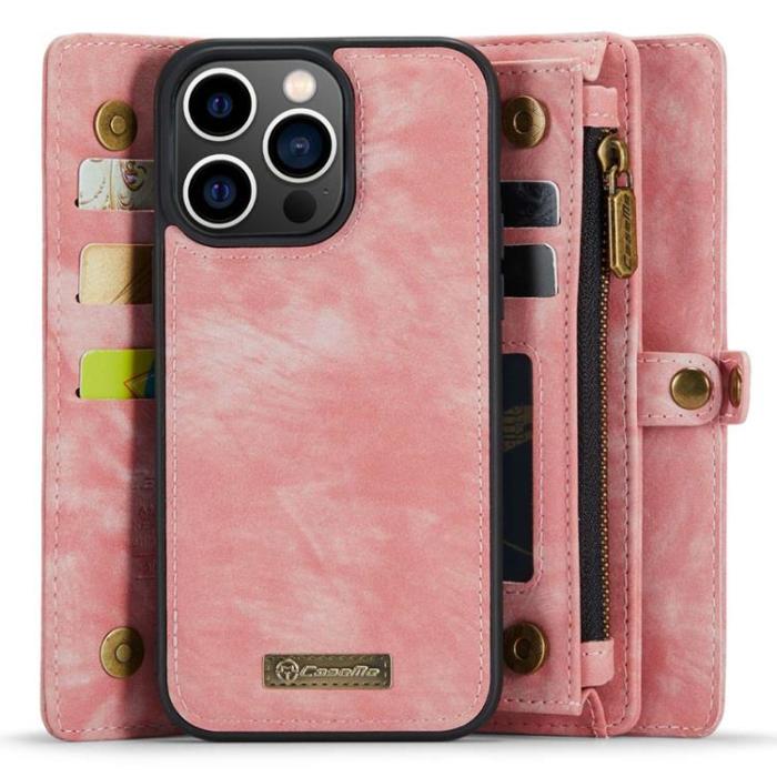 Caseme - CASEME iPhone 14 Pro Plånboksfodral Äkta Läder Detachable - Rosa