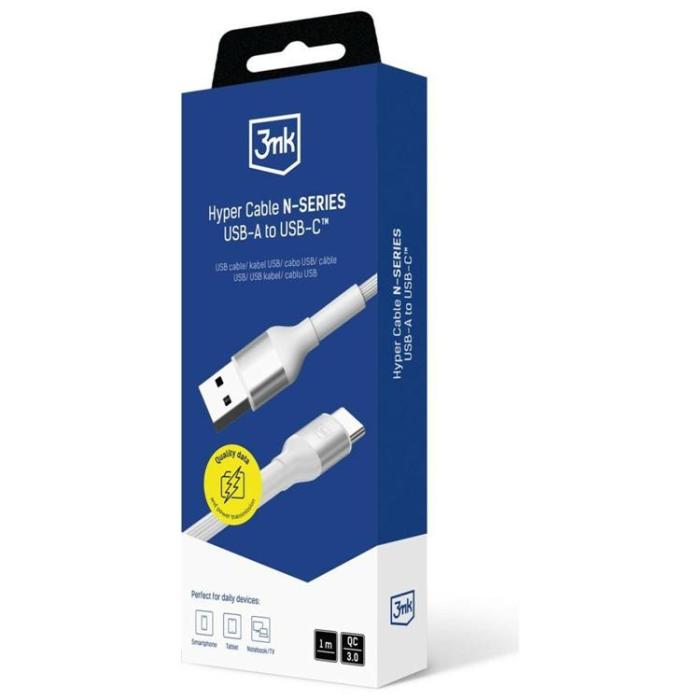 3MK - 3MK USB-A till USB-C 18W kabel 9V/2A 1m N-SERIES Hyper - Vit