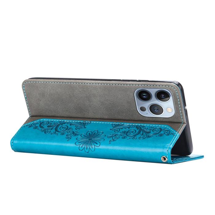OEM - Fjärilar iPhone 13 Pro Max Plånboksfodral - Blå