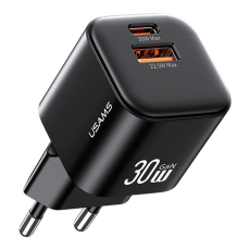 USAMS - USAMS GaN Snabbladdare USB-A - USB-C 30W CC263 Mini - Svart
