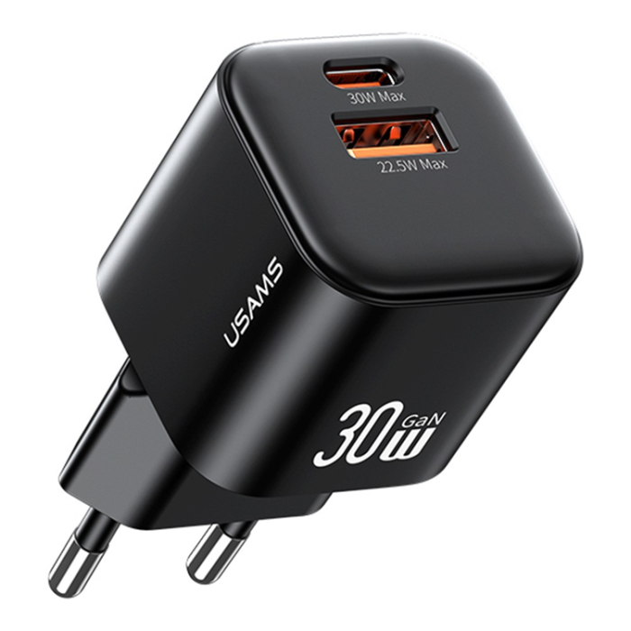 USAMS - USAMS GaN Snabbladdare USB-A - USB-C 30W CC263 Mini - Svart