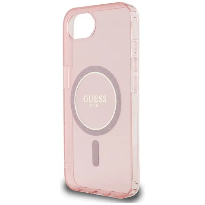 Guess - Guess iPhone 16e Mobilskal MagSafe IML Glitter Circle - Rosa