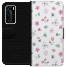 Gustaf - Pl&aring;nboksfodral till Huawei P40 Pro med Blommor och fj&auml;rillar