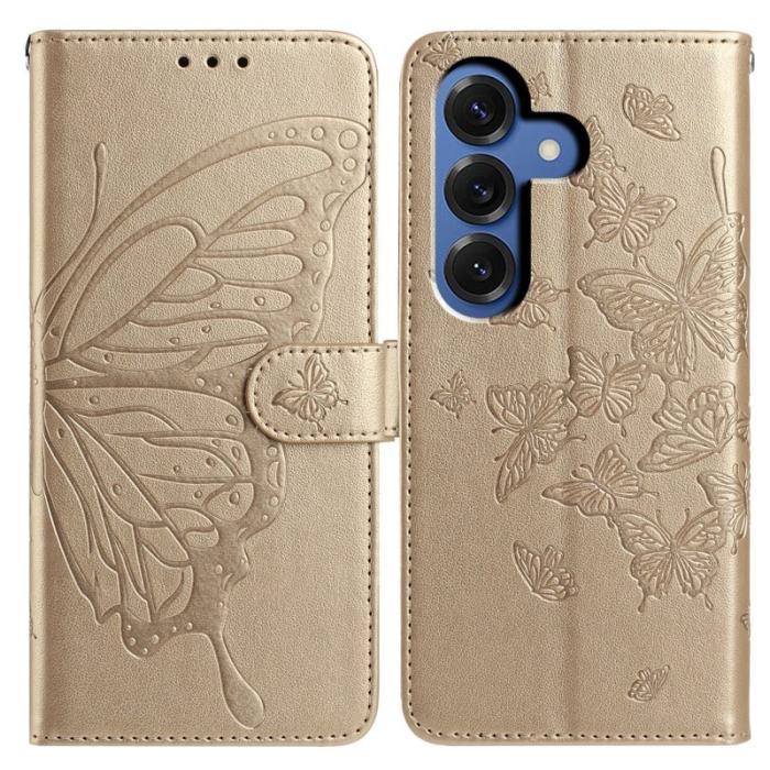 OEM - Samsung Galaxy S26 Plus Fodral Fjärilsprägling PU Läder Flip - Guld
