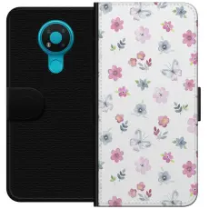 Gustaf - Pl&aring;nboksfodral till Nokia 3.4 med Blommor och fj&auml;rillar