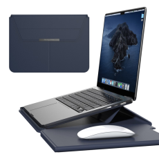 A-One Brand - Datorfodral 15.6" Detachable med Stativ PU-läder - Mörkblå