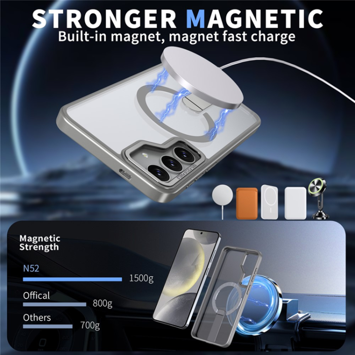 A-One Brand - Galaxy S25/S24 Mobilskal MagSafe Kickstativ Acrylic - Titangrå
