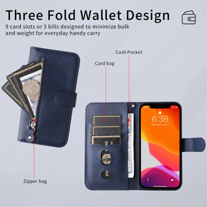 A-One Brand - iPhone 17 Pro Max Plånboksfodral Zipper - Blå