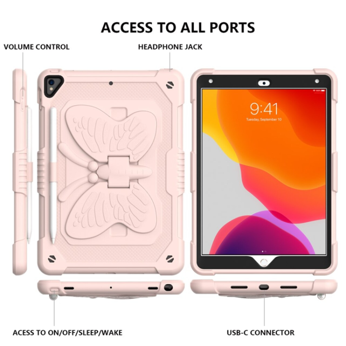 A-One Brand - iPad 10.2 (2019/2020/2021) Skal Butterfly Hybrid med Axelrem - Rosa