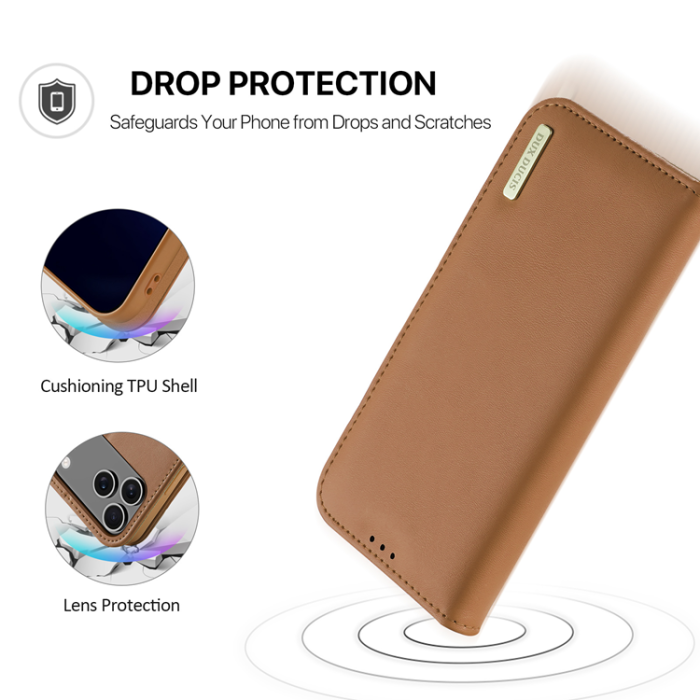 Dux Ducis - Dux Ducis iPhone 17 Pro Plånboksfodral Äkta Läder Hivo - Brun