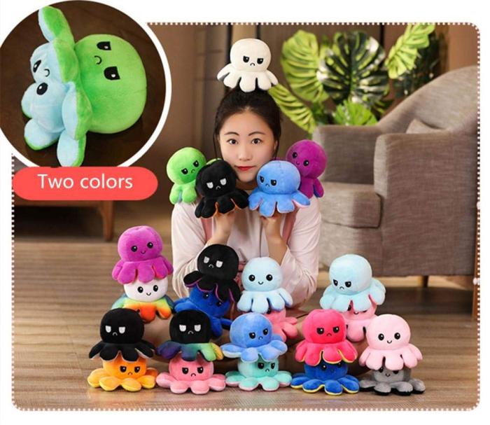 Fidget Toys - Dubbelsidig Vändbar Octopus Flip - Blå/Rosa