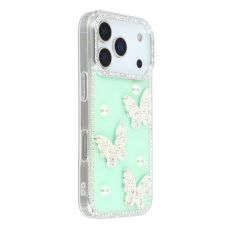 A-One Brand - iPhone 17 Pro Mobilskal Rhinestone Edge Pearl Butterfly