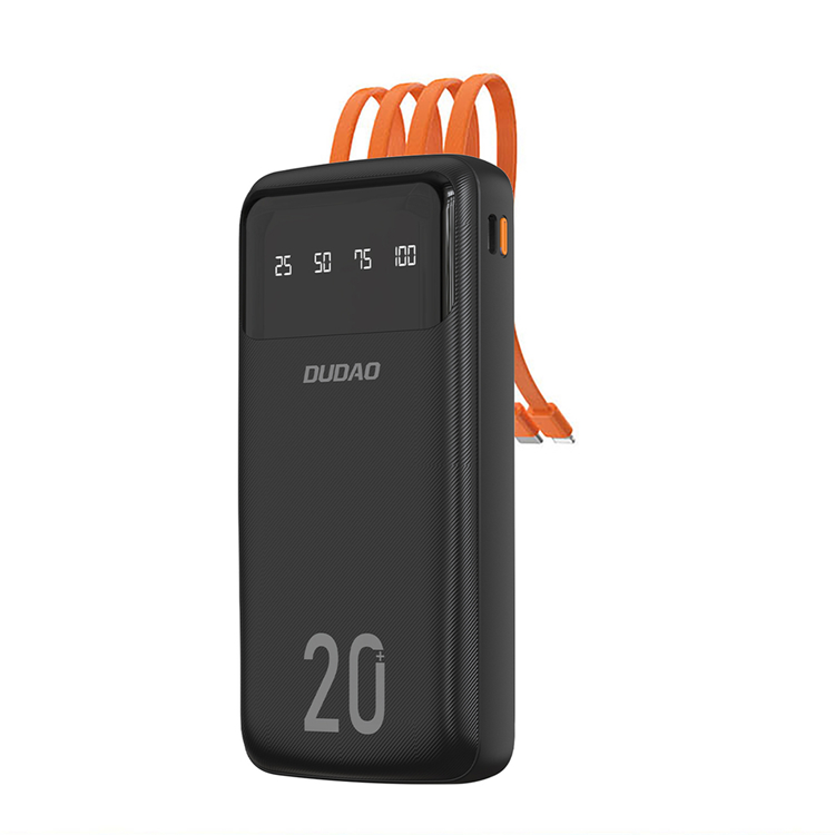 Dudao Powerbank 20000 mAh med 3 inbyggda kablar (Svart) | 505295 | AlltMobil