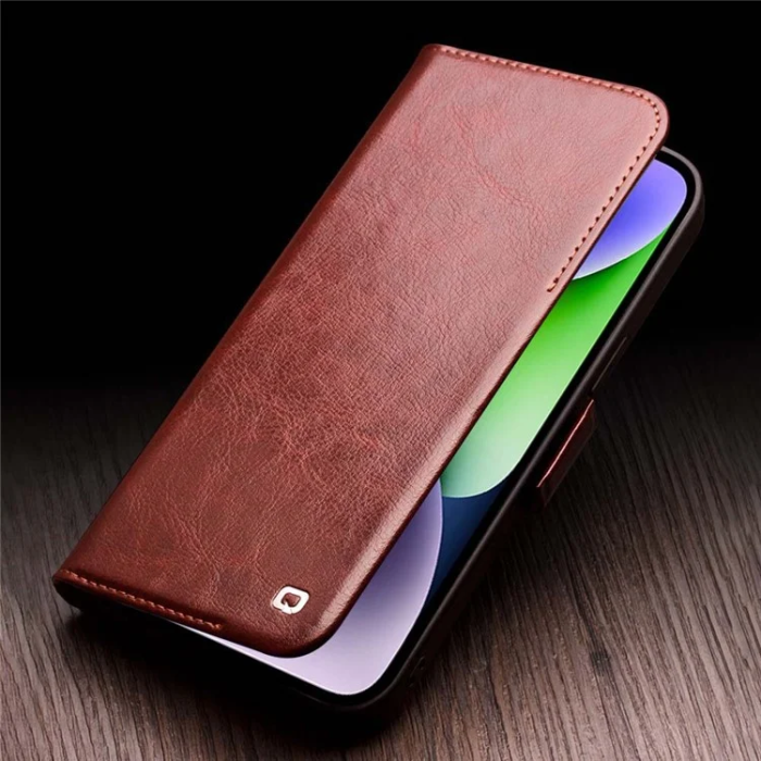QIALINO - Qialino iPhone 14 Plånboksfodral Äkta Läder Magnetic Flip
