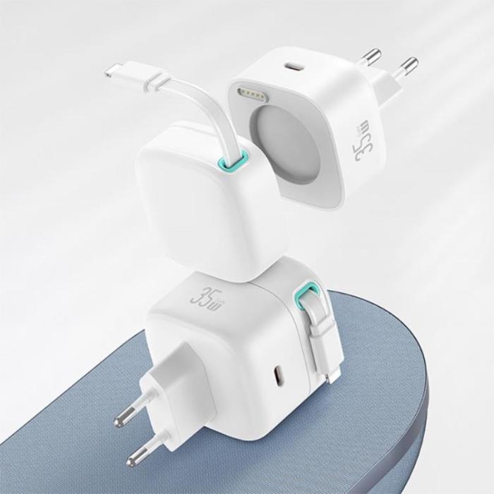 USAMS - USAMS Väggladdare 35W Gan 1xUSB-C med Lightning kabel (endast huvud) - vit