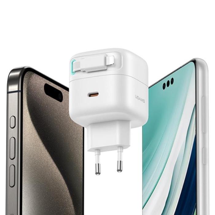 USAMS - USAMS Väggladdare 35W Gan 1xUSB-C med Lightning kabel (endast huvud) - vit