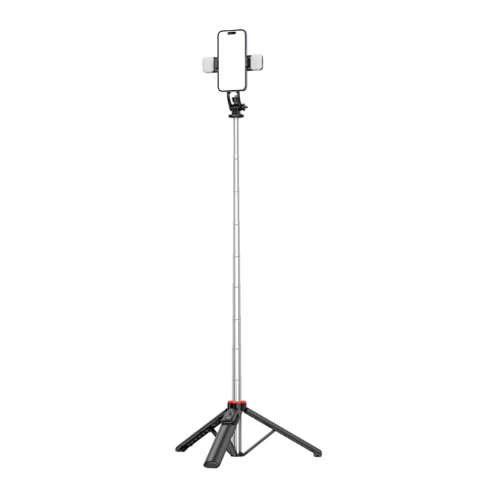 OEM - Selfiestick Teleskopstativ 1.3m Med Dubbel Lampa