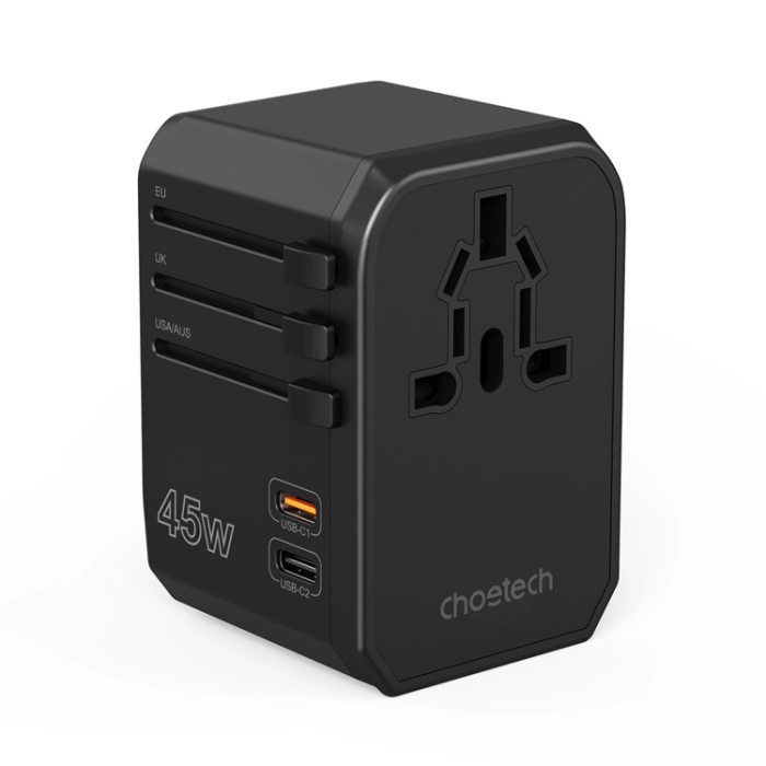 Choetech - Choetech GaN Reseladdare 45W USB-C USB-A - Svart