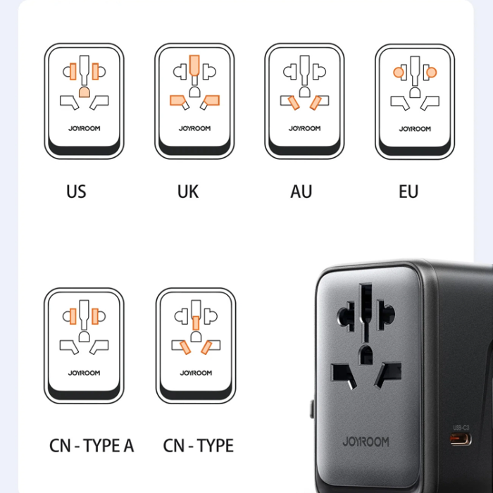 Joyroom - Joyroom Reseadapter 65W EU US JP AU UK CN - Svart