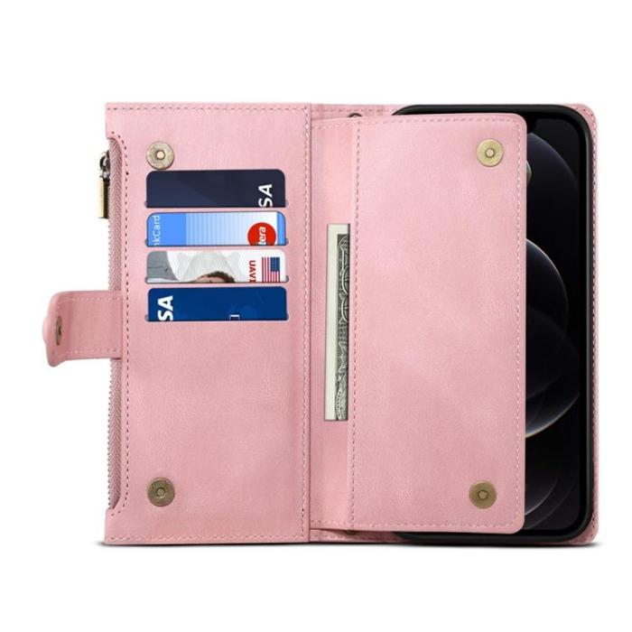 A-One Brand - iPhone 14 Plus Plånboksfodral Flap Zipper Strap - Rosa
