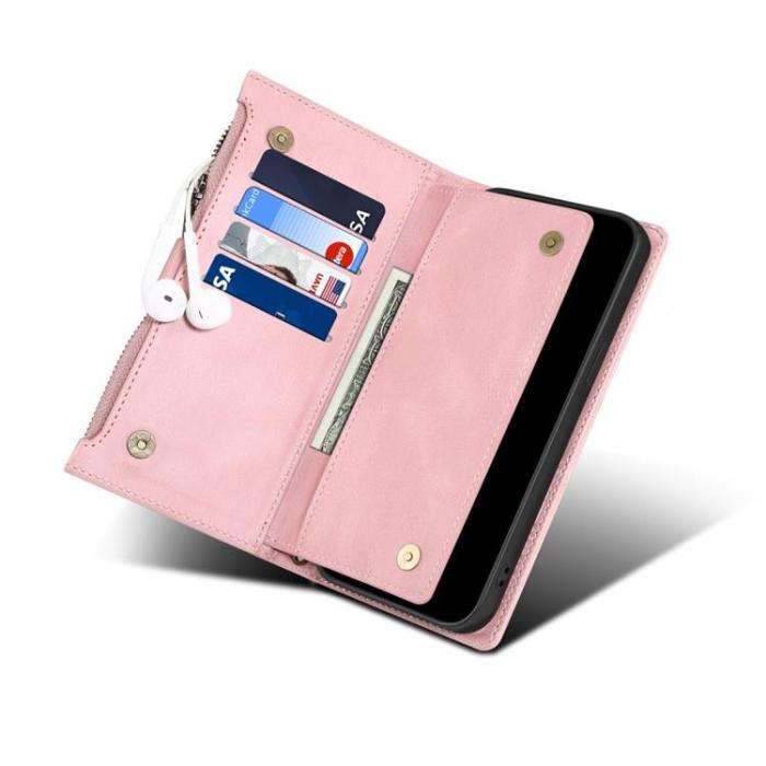 A-One Brand - iPhone 14 Plus Plånboksfodral Flap Zipper Strap - Rosa