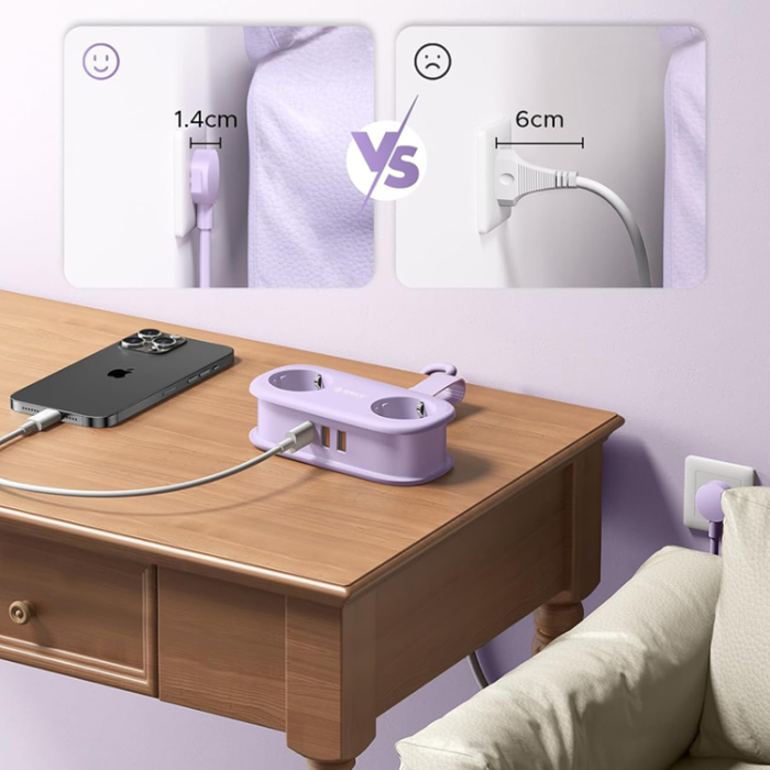 ORICO - Orico 5in1 Grenuttag 20W GaN 2xUSB-A 1xUSB-C 2xAC AP3 - Lila