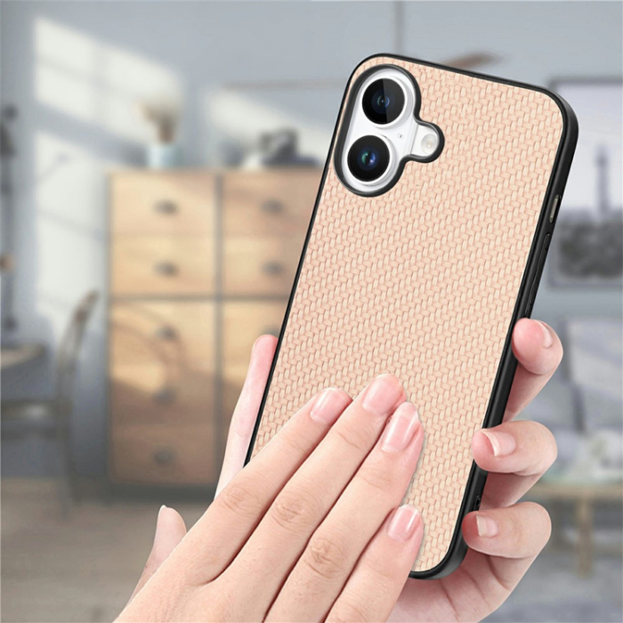 A-One Brand - iPhone 17 Mobilskal Carbon Fiber PU Läder - Khaki