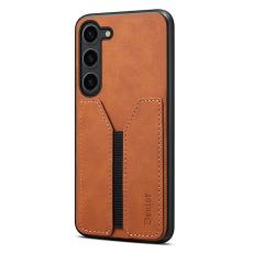DENIOR - DENIOR Samsung Galaxy S25 Fodral Elastisk Kortficka KonstL&auml;der Brun