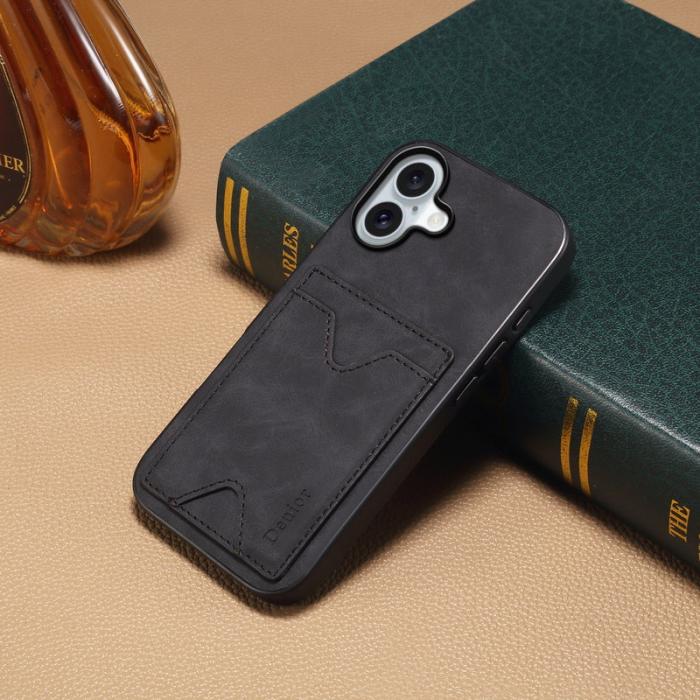 DENIOR - DENIOR iPhone 17 Fodral Kortfack Ställ i Konstläder - Svart