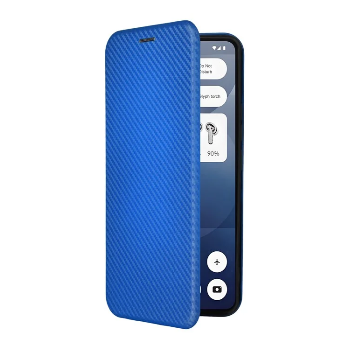A-One Brand - Nothing Phone (3a) Plånboksfodral Läder Carbon Fiber - Blå