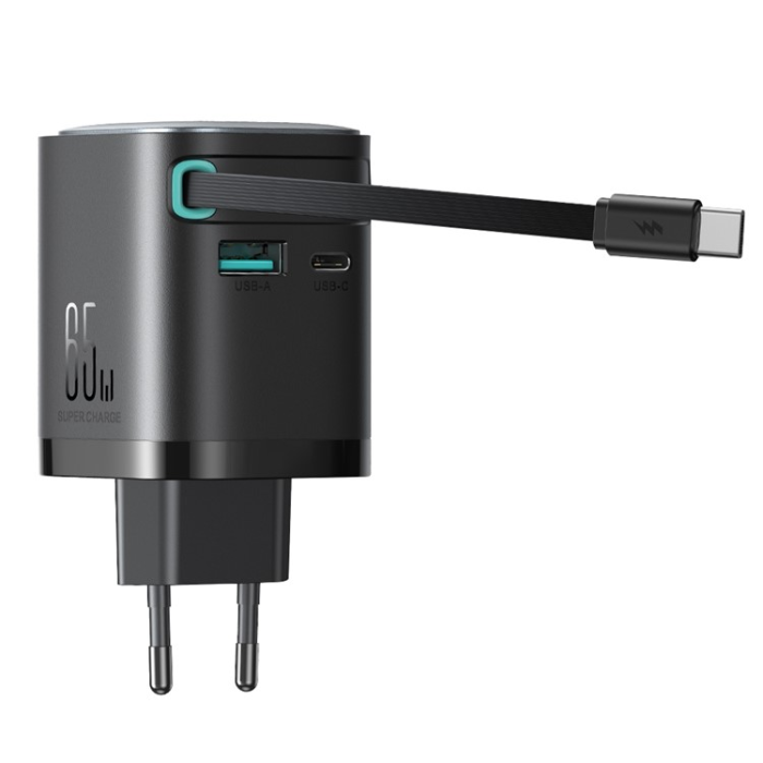 Joyroom - JOYROOM Snabbladdare 65W USB-C/USB-A Infällbar USB-C Kabel EU