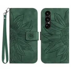 A-One Brand - Sony Xperia 1 VII Konstl&auml;der Pl&aring;nboksfodral Med Handledsrem - Gr&ouml;n