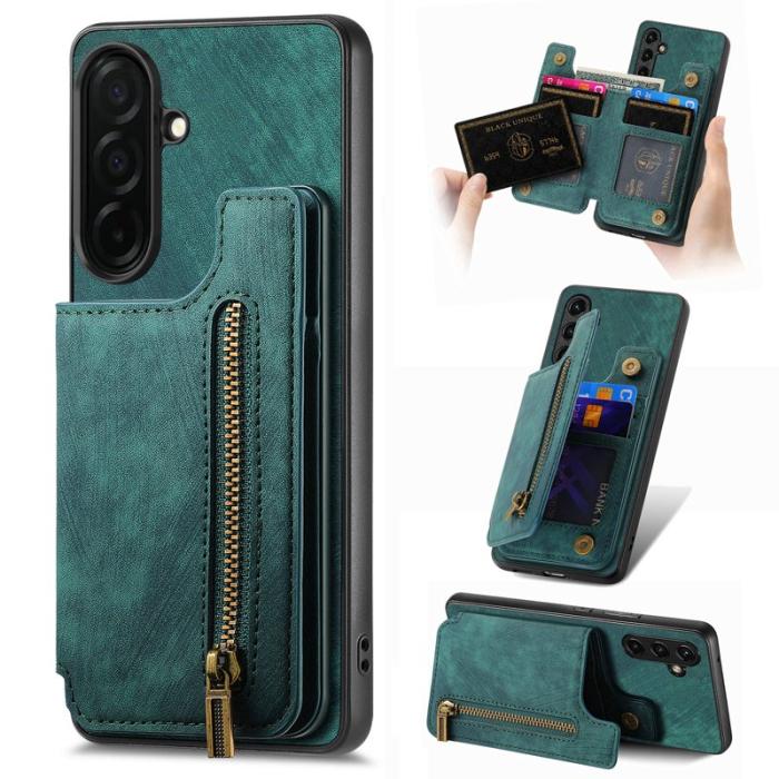 OEM - Mobilfodral för Samsung Galaxy S26 Konstläder med kortfack - Grön