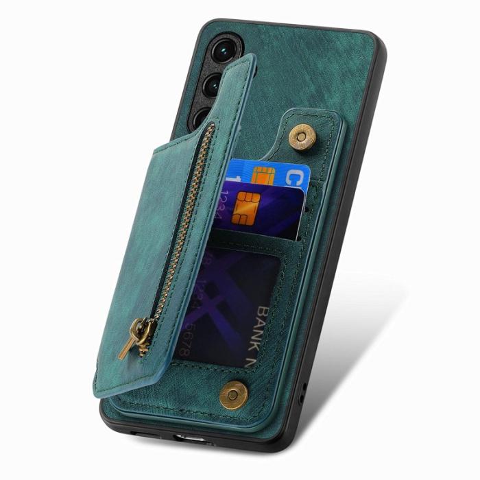 OEM - Mobilfodral för Samsung Galaxy S26 Konstläder med kortfack - Grön