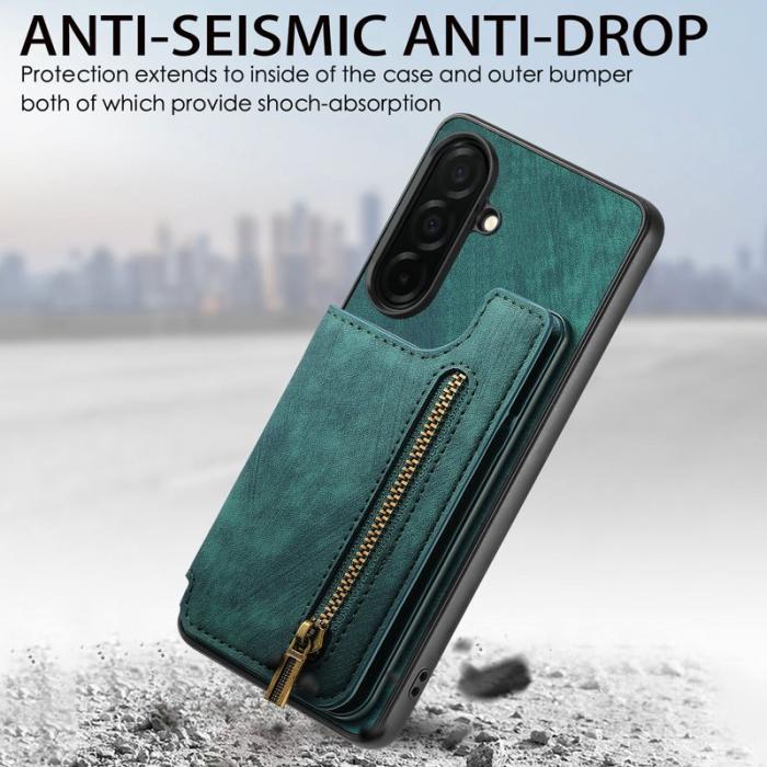OEM - Mobilfodral för Samsung Galaxy S26 Konstläder med kortfack - Grön