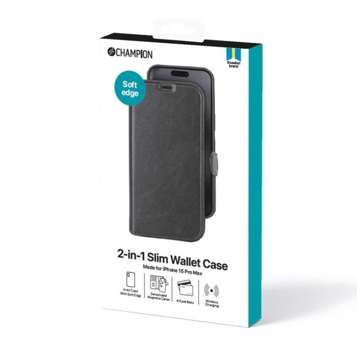 Champion - Celly iPhone 15 Pro Max Plånboksfodral 2-in-1 Slim - Svart