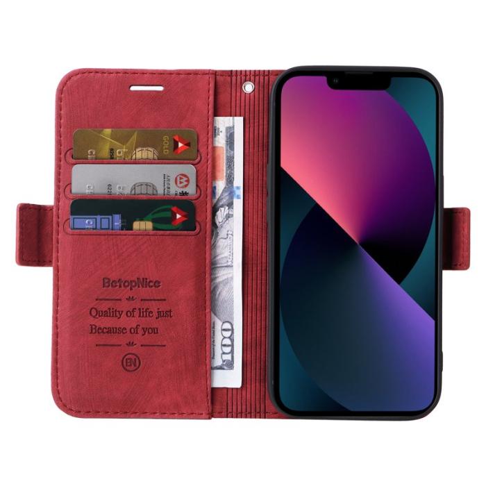 BETOPNICE - BETOPNICE 001 iPhone 15 Plånboksfodral i Konstläder - Röd