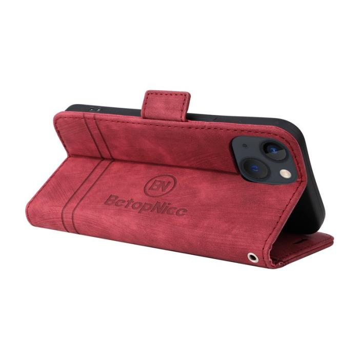 BETOPNICE - BETOPNICE 001 iPhone 15 Plånboksfodral i Konstläder - Röd