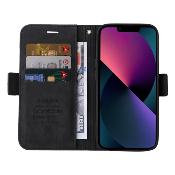 BETOPNICE - BETOPNICE 001 iPhone 15 Plånboksfodral i Konstläder - Svart