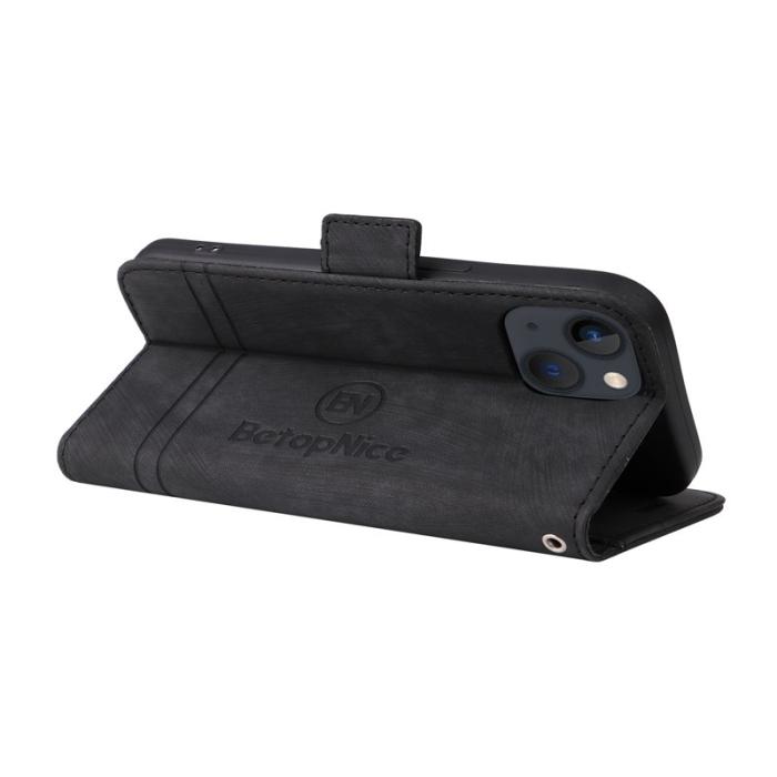 BETOPNICE - BETOPNICE 001 iPhone 15 Plånboksfodral i Konstläder - Svart
