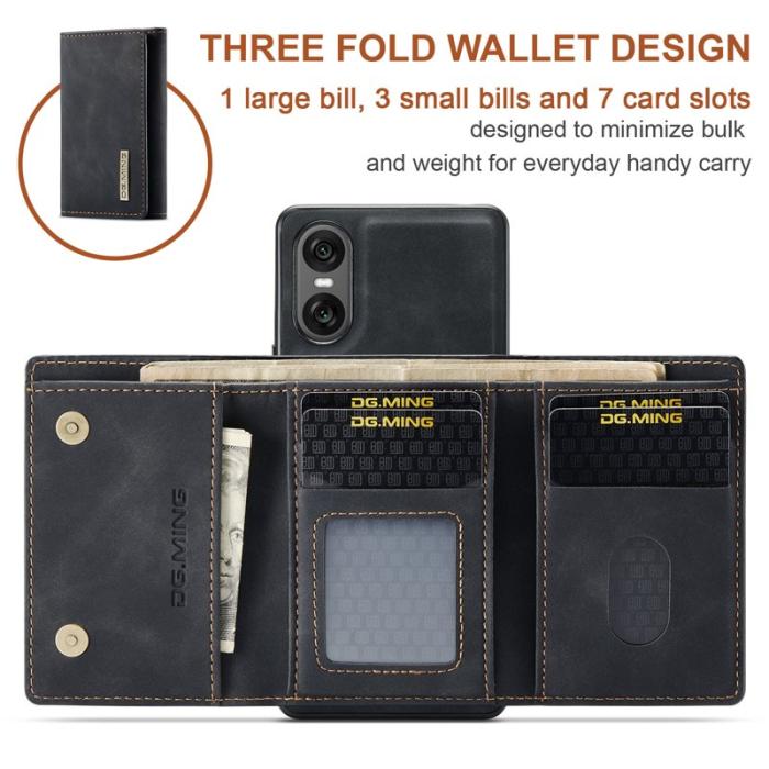 DG.MING - DG.MING Sony Xperia 10 VI Kickstand Konstläder Plånboksfodral Svart