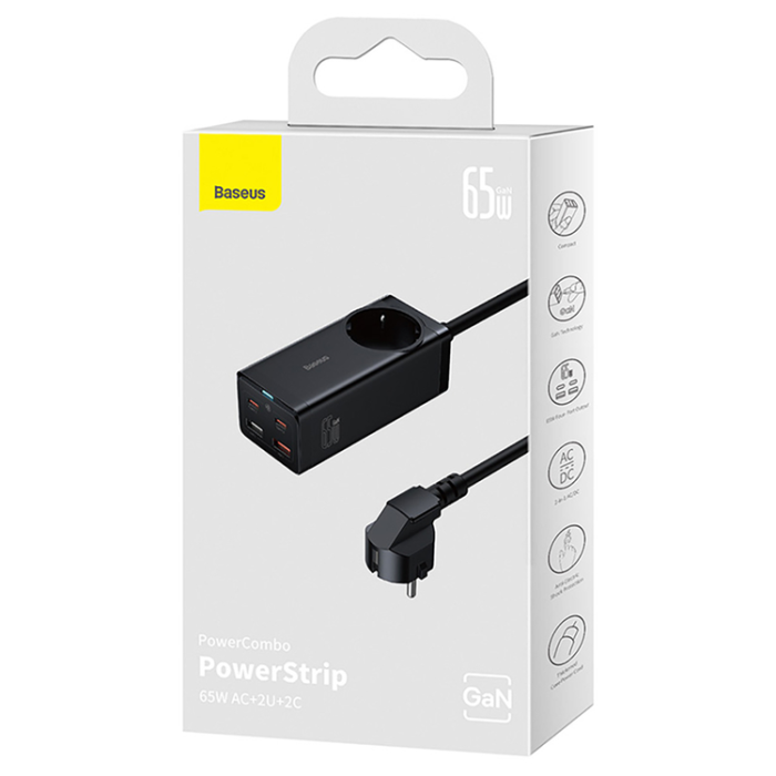 BASEUS - Baseus Snabbladdare 2x USB-C/2x USB-A 65W EU USB-C Kabel 100W