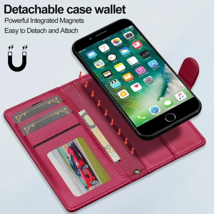 LC.imeeke - LC.IMEEKE L2 Plånboksfodral för iPhone SE (2022) - Konstläder - Röd