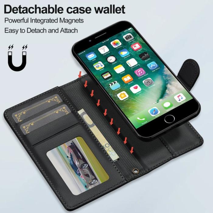 LC.imeeke - LC.IMEEKE L2 Plånboksfodral för iPhone SE (2022) - Konstläder - Svart