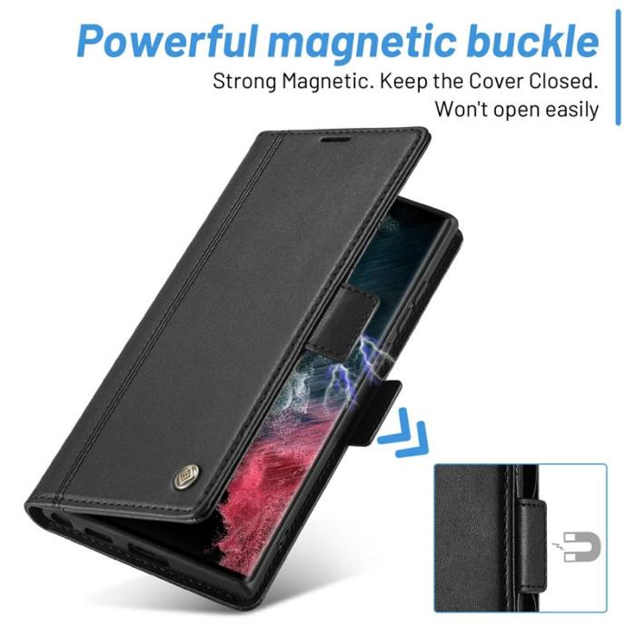 LC.imeeke - LC.IMEEKE Magnetic Plånboksfodral Samsung Galaxy S24 Ultra Konstläder - Svart