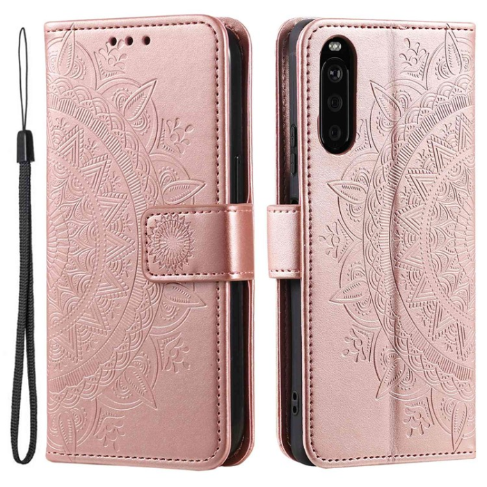 A-One Brand - Sony Xperia 10 V Plånboksfodral Imprinted Mandala Flower - Rosa Guld