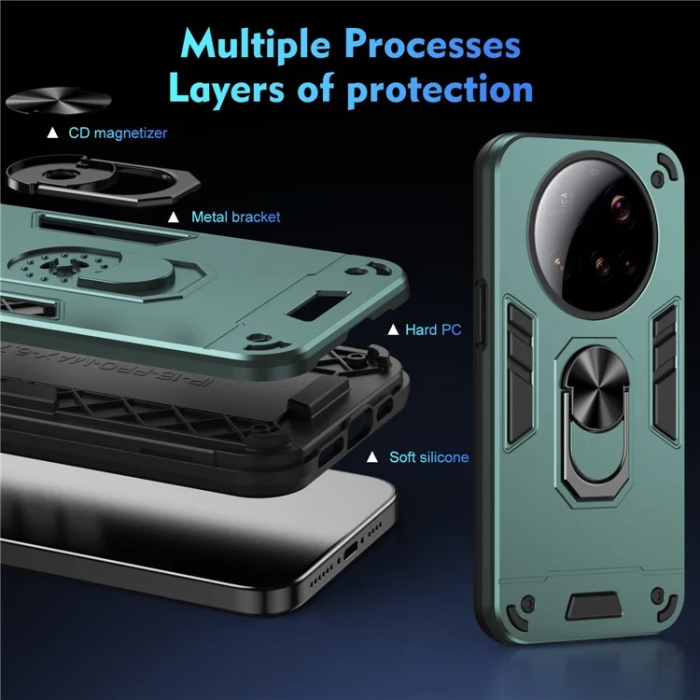A-One Brand - Xiaomi 15 Ultra Mobilskal Defend Ring Kickstand - Grön