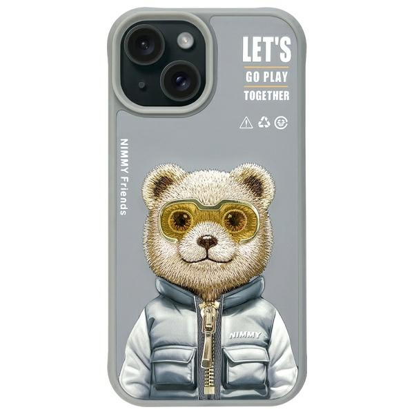 Nimmy iPhone 15 Mobilskal Cool & Cute 2.0 Bear - Grå | 2353 | AlltMobil