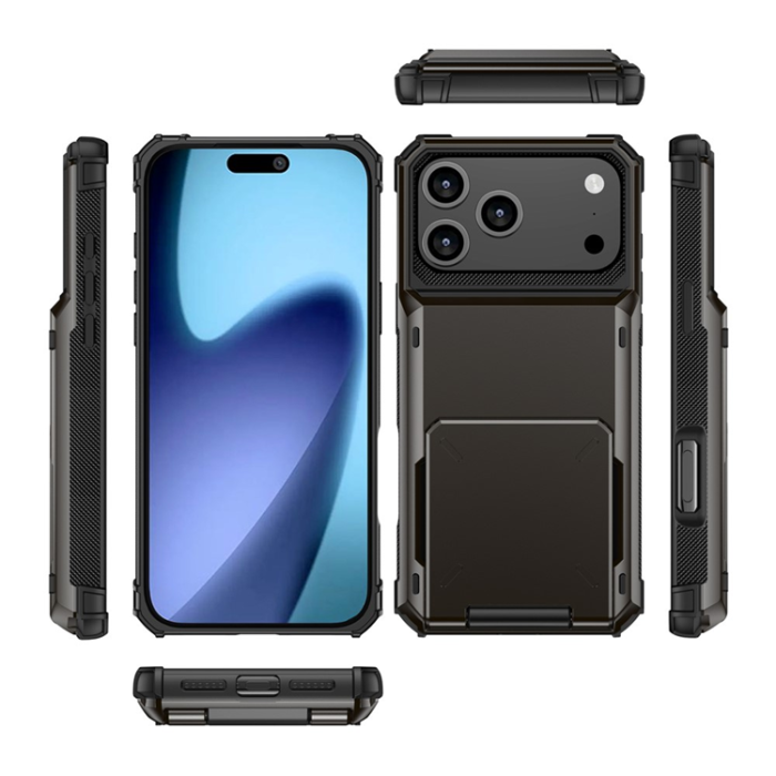A-One Brand - iPhone 17 Pro Max Mobilskal Dual Layer korthållare - Svart