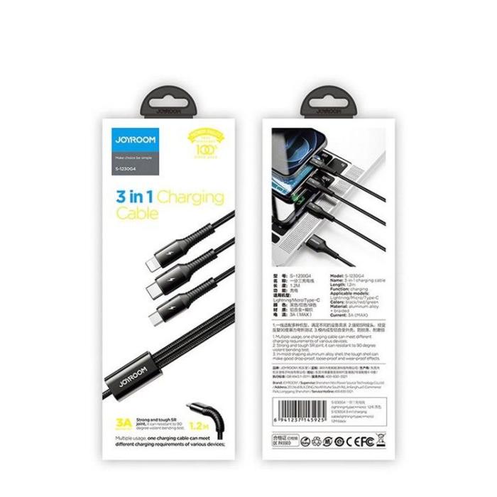 UTGATT1 - Joyroom 3in1 USB-C , Lightning , Micro-Usb Kabel 120cm - Svart